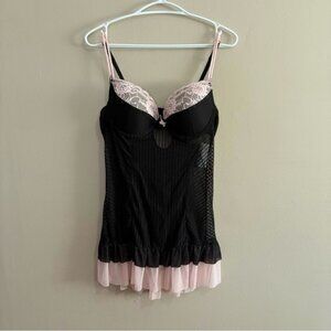 Sophie B Black and Pink Lace Chemise with Padded Cups